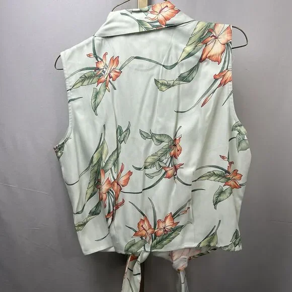 Tommy Bahama Size L UK 12/14 Pure Silk Summer Blouse Tie Front Crop Top Tropical - Picture 3 of 7
